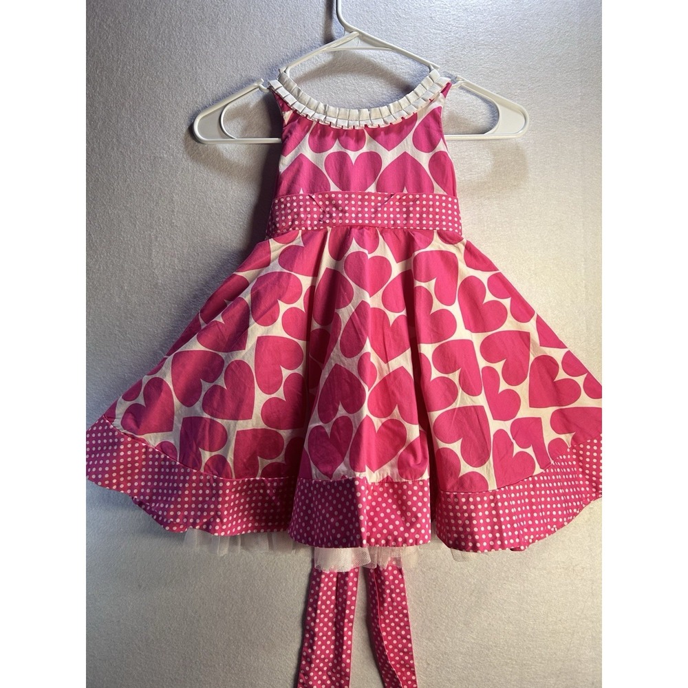 polkadots Girls 3T Pink/White Valentine Heart A-Line Sleeveless Cotton Lined
